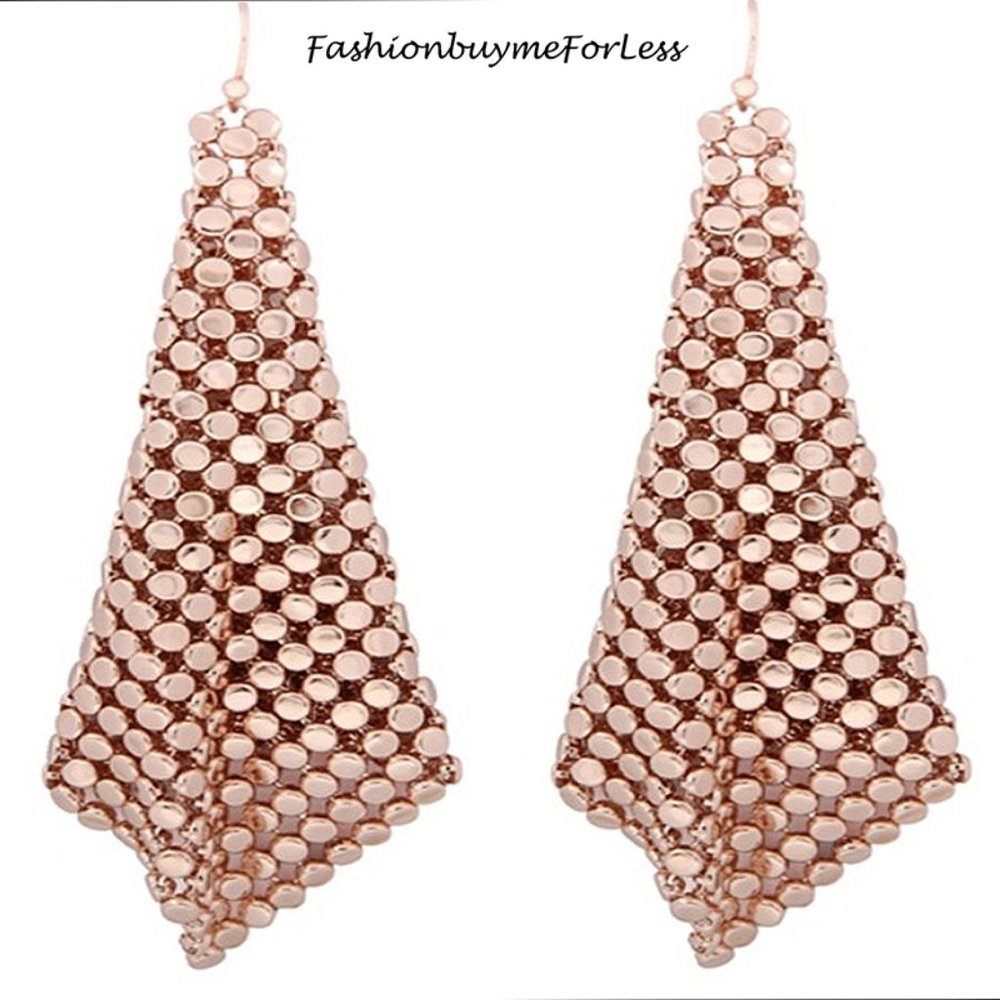 BOHO Rose Gold Chainmail Sheets Dangling Earrings